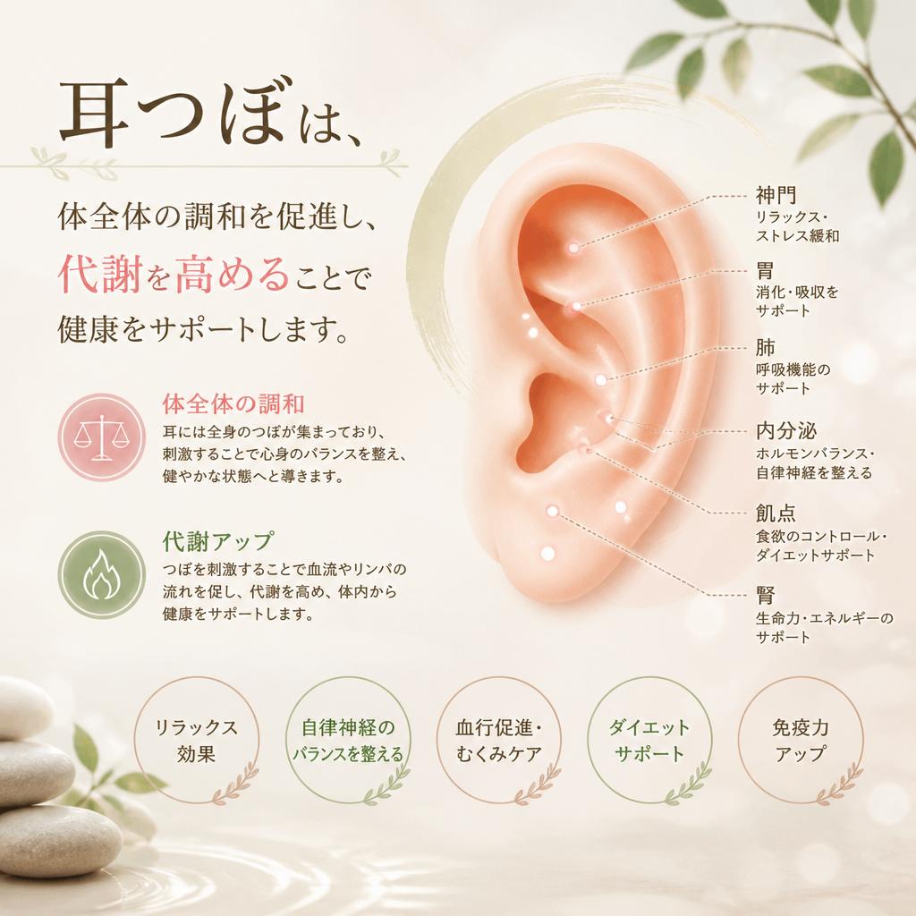 健康促進に効果的な耳つぼの働き